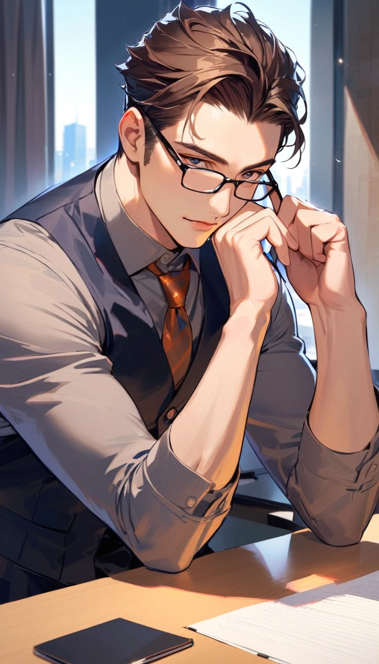 a handsome man, Wear glasses, Clothing of office workers