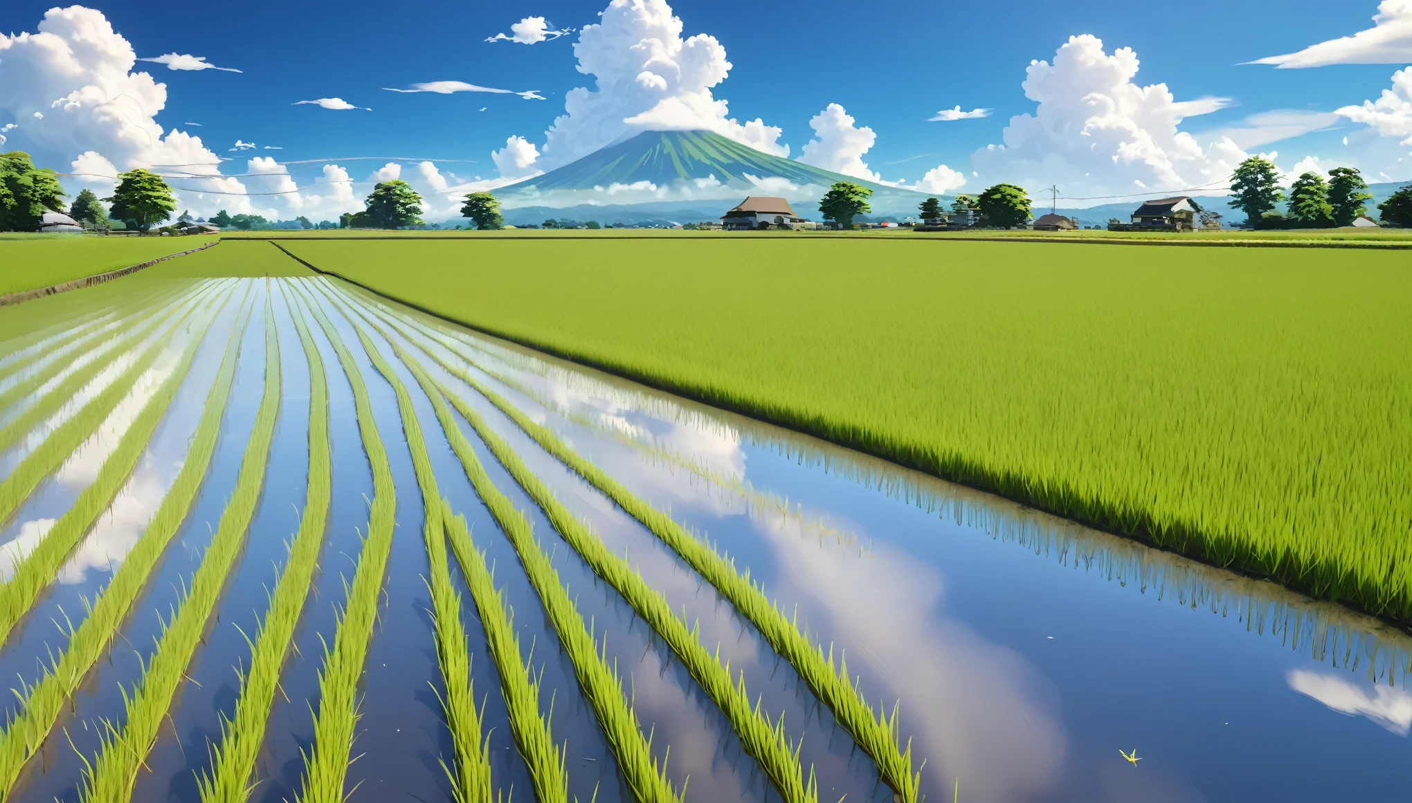 Japanese countryside,Rice Field,Midsummer,cumulonimbus,sunny,Daytime,Highest quality, 8k, High resolution, masterpiece:1.2, Very detailed, Realistic:1.37, High resolution, 超High resolution, Very detailed, Professional, Vibrant colors