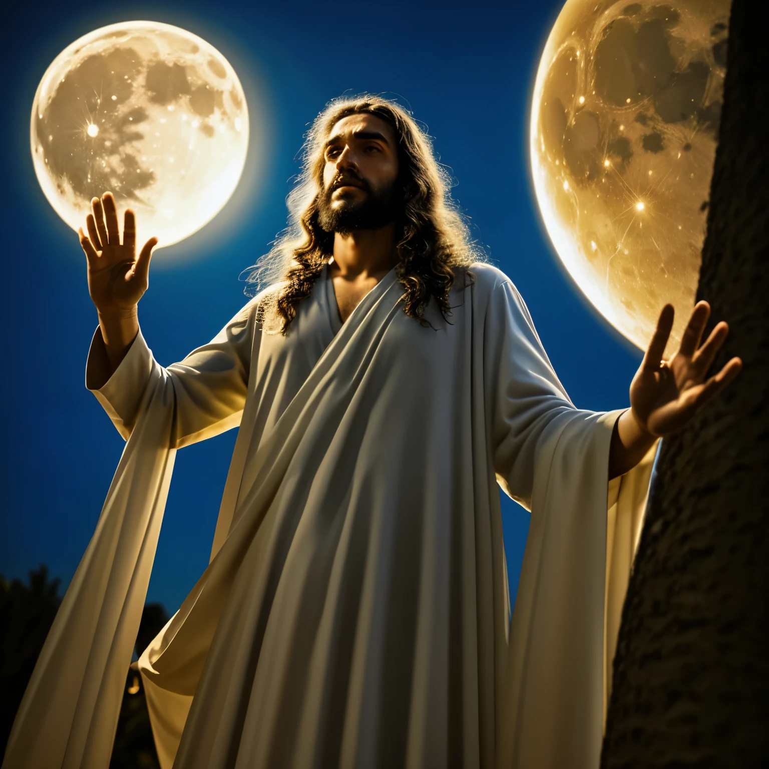 jesus with lighting energy,combine with moon