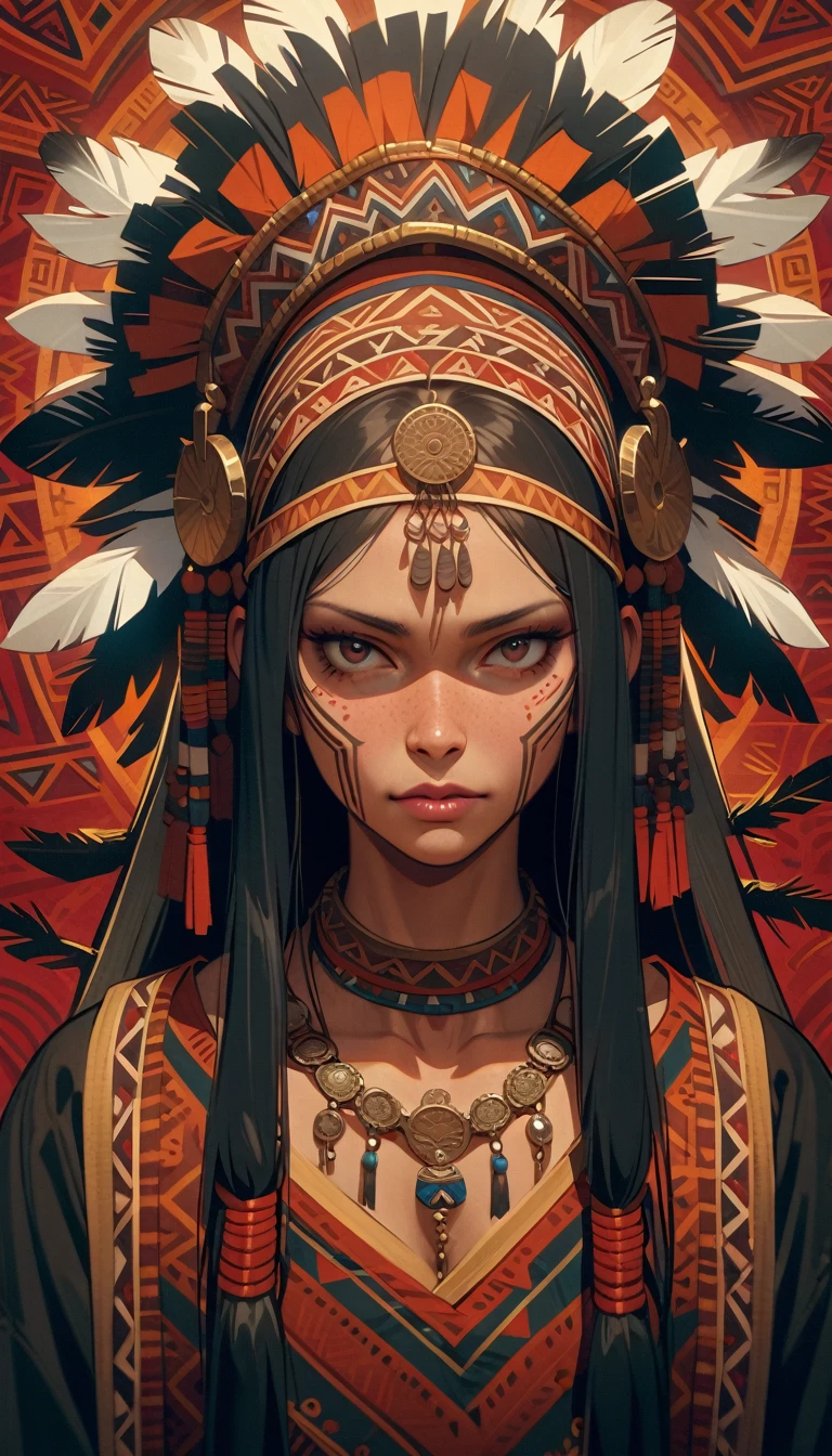 ((best quality)) , ((masterpiece)) , (detailed),Jean-Joseph Benjamin-Constant, Glowwave, Photograph, Jake Parker, Alan Davis, Hipster Art, Cleancore, Art Deco Girl, Monstrous and Boring, Swirling, Metalcore, Film Washi, portrait art by Stanisław Ignacy Witkiewicz, detailed, intricate, background inspired, luxury, pure,(((Tribal style, Indigenous, ethnic, traditional patterns, bold, natural colors, highly detailed)))