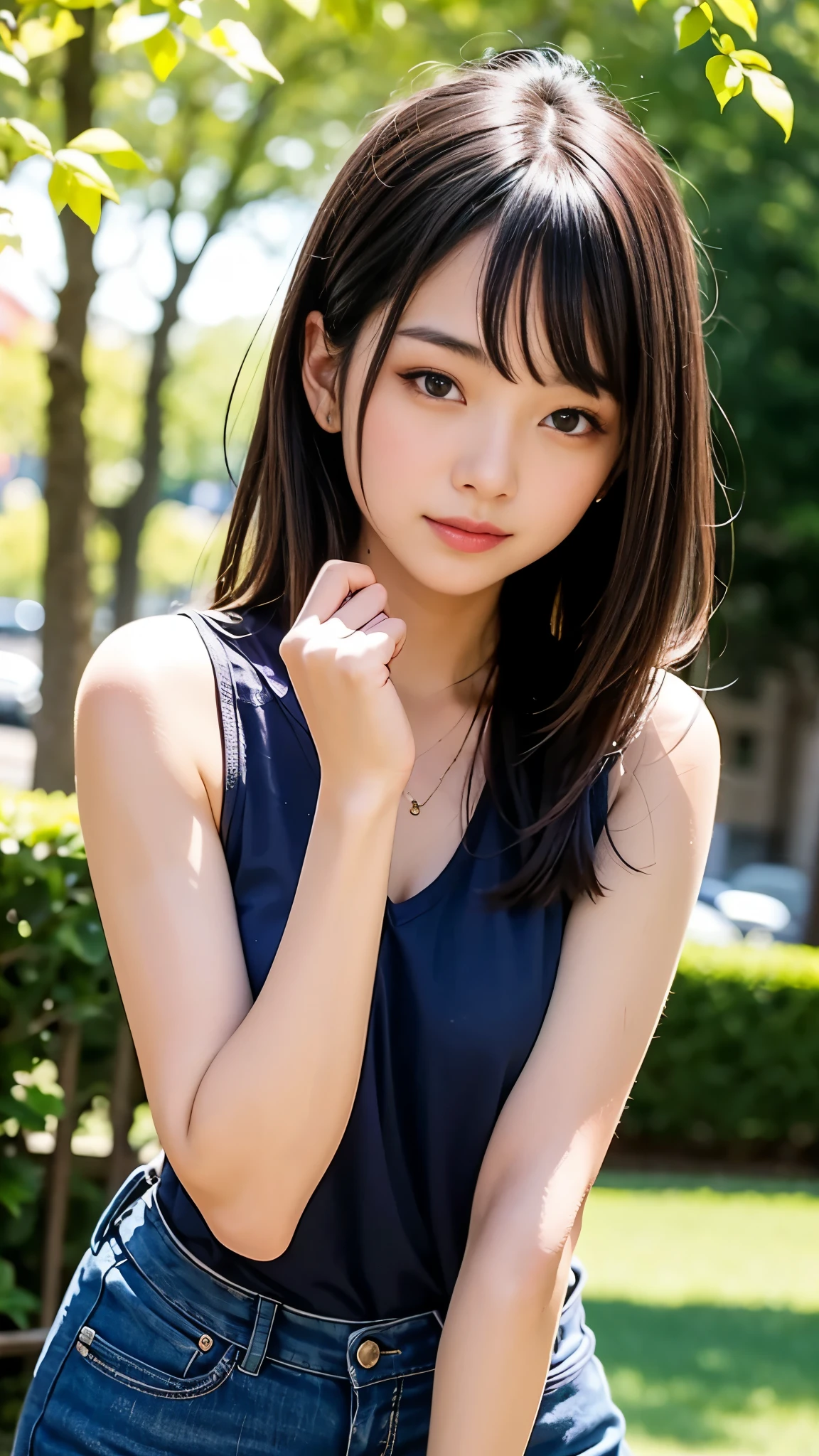 ((Beautiful girl's first act in her boyfriend's room:1.4)), (((A single photo:1.3))), (8k, RAW Photos, Highest quality, masterpiece:1.2), Looking at the audience, Viewed from the front, Beautiful white skin, knees, Absurd face is small, Part your bangs down the middle, The forehead is visible, Glare, ((Cute and happy face:1.3)), Ultra-high resolution, ((No underwear on:1.3, Stylish outfits:1.2)), ((Slender body line)), (Outstanding proportions), high school girl, (Idolフェイス, Baby Face:1.65), Japanese women, Are standing, (Photorealistic:1.37), Photon Mapping, Realistic, Cute and small face, Brown eyes, prospect, Written boundary depth, Blurred Background, (I can see the bangs), Silky smooth hair, (Firm stomach:1.3), (Beautiful and slim thighs:1.4), Small beautiful butt, (Curved waist), thigh, Nogizaka idol, Idol, (Detailed hands:1.4, Accurate hands:1.4, Beautiful little hands of a girl:1.3), (Firm and beautiful breasts:1.3), Super quality, Low people, (Clear white skin, Skin with visible pores:1.2), (Focus on the face), Check and correct the garment construction, (Perfect Anatomy:1.4), (Detailed eyes and face:1.3, Professional photography techniques), (Detailed arms and legs:1.4)