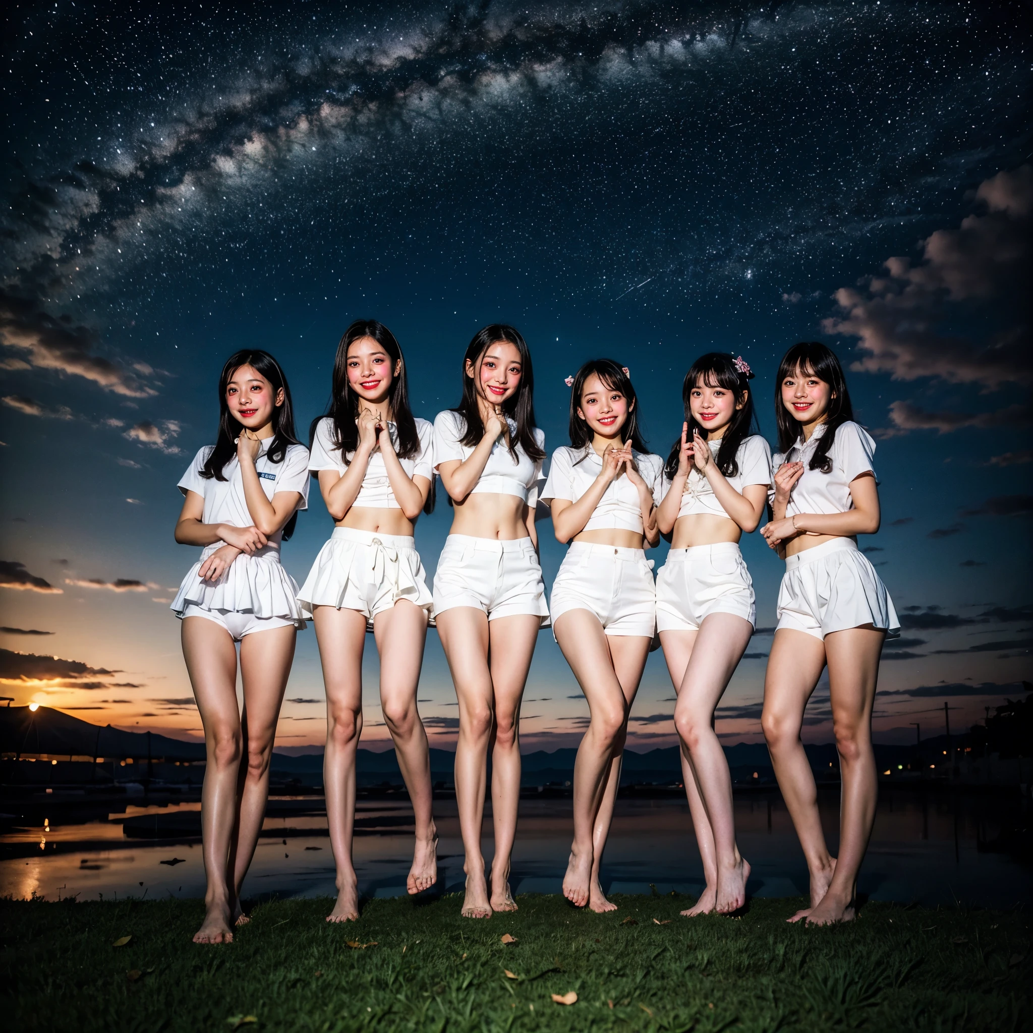  Masterpiece of ProfessionalPhoto ((ExtremelyDetailed (12 PICHIPICHI KAWAII Girls Floating in The Air in a row:1.37) in WHITE at Dusk Enoshima Beach)), {(Standing Full Body:1.2)|(from below:1.2)|Detailed KAWAII face}, Different types of hair colors, {(skinny(school swimwear))|(SchoolUniform)with Skinny AthleticShorts}, {(Corrected Childish hand)|Hidden hand|Different types of breasts|(Clearly Visible the shape of Butt)}, Joyful Expressions LifeLike Rendering, Detailed clothing texture, PerfectLighting, (Dazzling Horizon Visible through ThighGap), (Starry IridescentParticles:1.22) ColorfulClouds