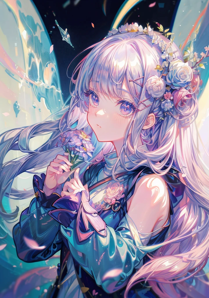 Put flowers in your hair、anime girl wearing a cloak, Beautiful anime portraits, Beautiful anime artwork, Digital art on Pixiv, Gwaiz, Gwaiz on pixiv artstation, Beautiful anime art, Guviz style artwork, Gwaiz on artstation pixiv, anime art wallpaper 4k, anime art wallpaper 4k