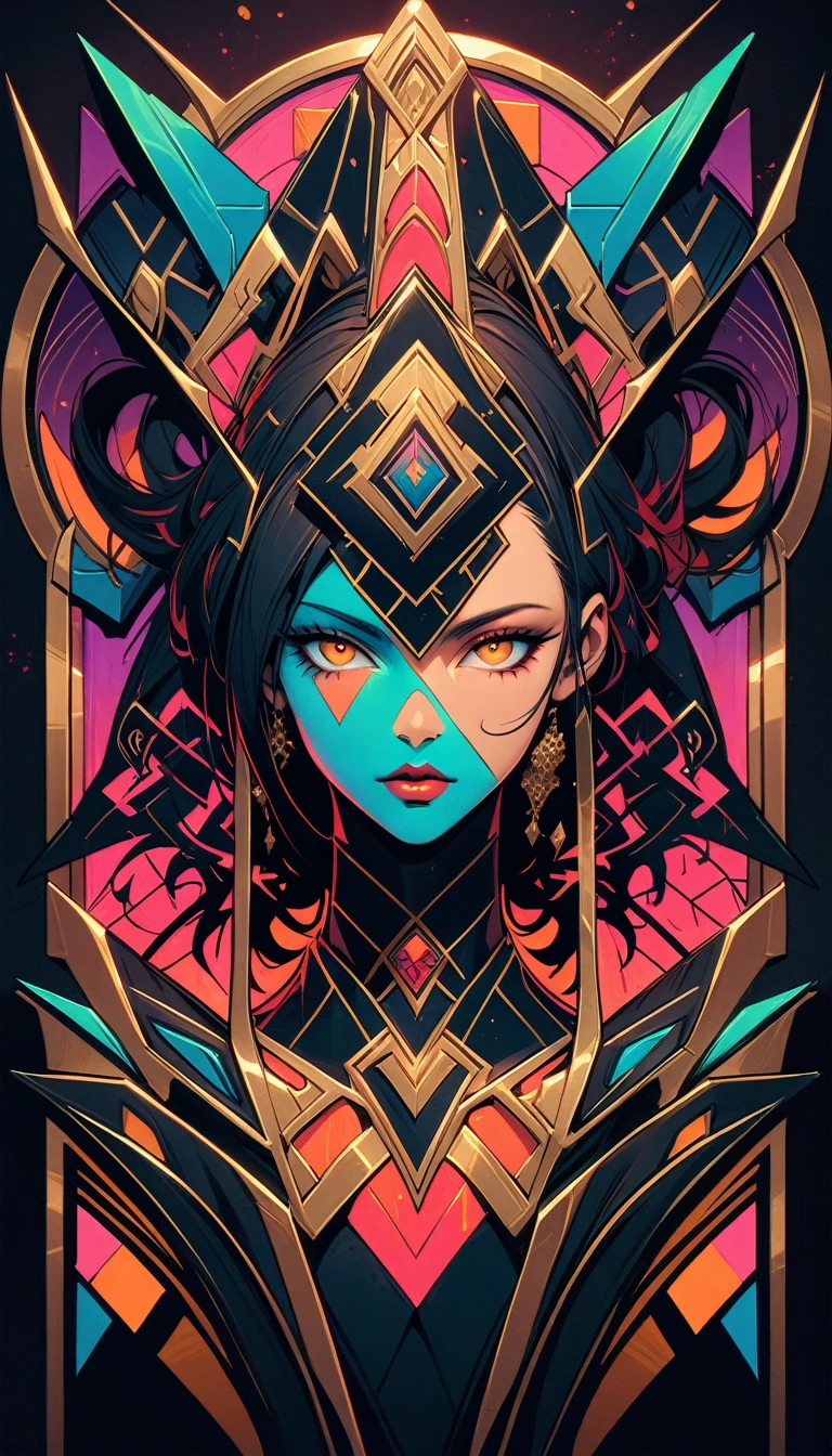 ((best quality)) , ((masterpiece)) , (detailed),Jean-Joseph Benjamin-Constant, Glowwave, Photograph, Jake Parker, Alan Davis, Hipster Art, Cleancore, Art Deco Girl, Monstrous and Boring, Swirling, Metalcore, Film Washi, portrait art by Stanisław Ignacy Witkiewicz, detailed, intricate, background inspired, luxury, pure,(((art deco style. geometric shapes, bold colors, luxurious, elegant, decorative, symmetrical, ornate, detailed)))