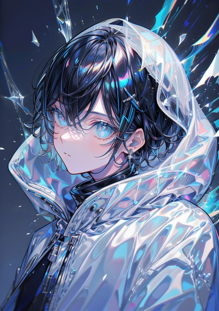 Russian boy, Black short hair, Cyan eyes, white winter clothes, White Cape, Super detailed, Fantasy Style