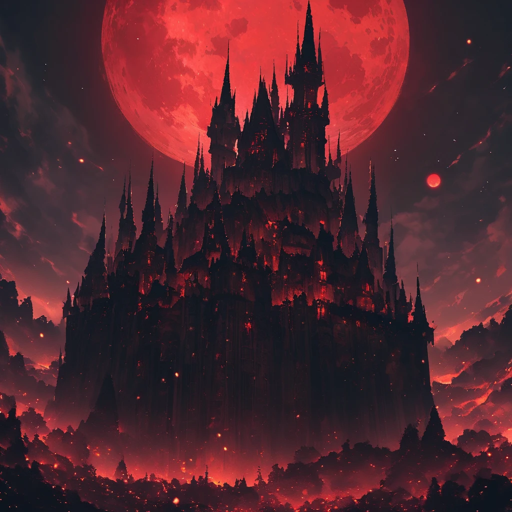 ((Лучшее качество)), ((шедевр)), (подробный), Black Gothic castle with a red moon