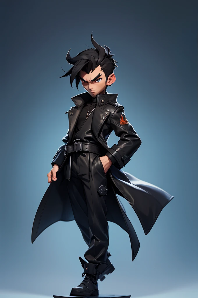 nijistyle, full body ,man hacker, long black coat, black hair, simple background