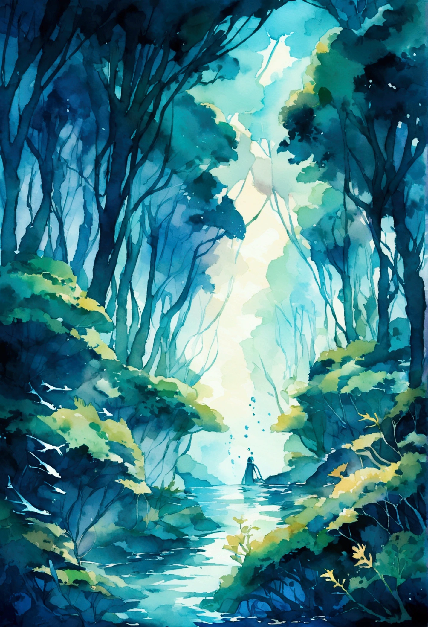 seaweed forest underwater, watercolor