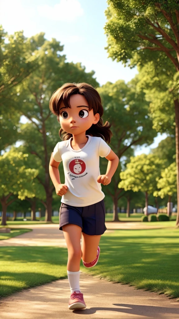 The young girl running through a park, determined and focused