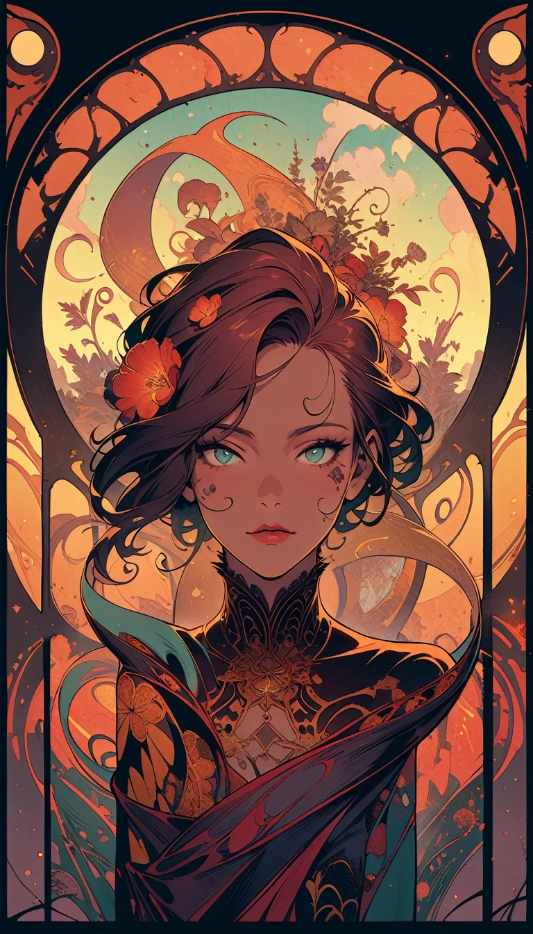 ((best quality)) , ((masterpiece)) , (detailed)，Jean-Joseph Benjamin-Constant, Glowwave, Photograph, Jake Parker, Alan Davis, Hipster Art, Cleancore, Art Deco Girl, Monstrous and Boring, Swirling, Metalcore, Film Washi, portrait art by Stanisław Ignacy Witkiewicz, detailed, intricate, background inspired, luxury, pure,(((art nouveau style ， elegant, decorative, curvilinear forms, nature-inspired, ornate, detailed)))