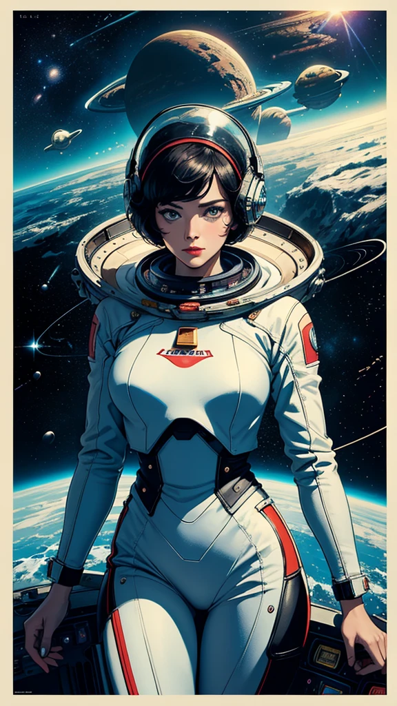 ((masterpiece, Highest quality)), 32K Wallpapers, Very detailed, Poster, Vintage science fiction, 1960s,(((space thriller cinematic movie Poster))), (Bauhaus), shape,Abstract, Midcentury Modern, movie Poster, Vintage, Perfect Lady,anime,1970s,Halftone,Speech bubble,Milky Way,(Superhero),((portfolio,close)),future,mechanical,