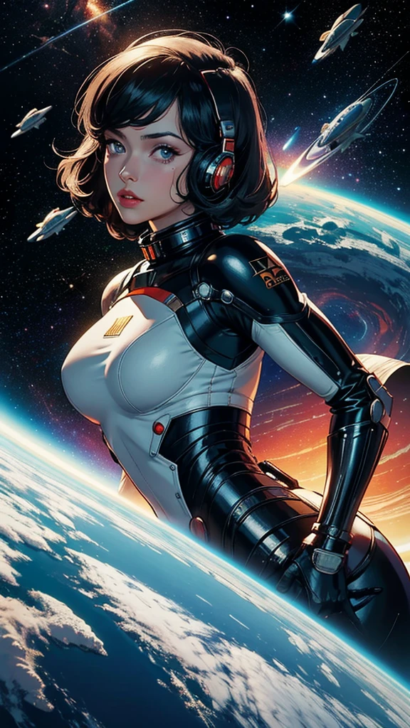 ((masterpiece, Highest quality)), 32K Wallpapers, Very detailed, Poster, Vintage science fiction, 1960s,(((space thriller cinematic movie Poster))), (Bauhaus), shape,Abstract, Midcentury Modern, movie Poster, Vintage, Perfect Lady,anime,1970s,Halftone,Speech bubble,Milky Way,(Superhero),((portfolio,close)),future,mechanical,Nude Women
