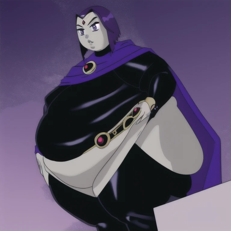 Masterpiece, hi res, beautiful lighting, wide hips,((hyper thighs)), ((massive ass)), ((femboy)), bedroom background, looking at viewer seductively, genitalia bulge, by ASaneMan, full body, standing,((morbidly obese)), male, androgynous , front view, hands on hips,((Samara)), long white dress, long black hair, hair covering face, pale white skin