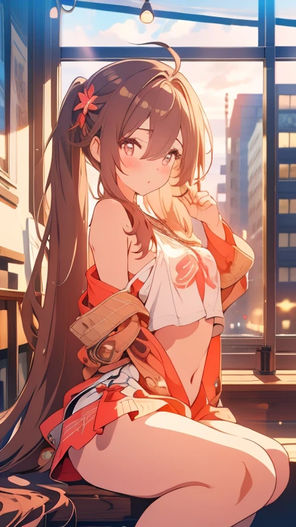 masterpiece, best quality, Walnut V4, 1 Girl, Solitary, blush, Double tail, Long hair, Hair between the eyes, ((Streetwear)), City, outdoor, night, poster, Ultra-detailed 8K, Smooth, high resolution, Ultra-high quality, light, Ambient Occlusion, HD, 2k, 4K, 8K, 16K, Extremely detailed animation, Delicate face, Perfect composition, Wide-angle lens, Atmospheric lighting, Very sexy, Upskirt, Random lower back angle, Uncensored, National Foundation, Uncensored的