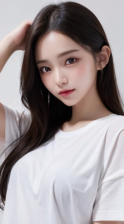 An innocent 20 year old girl、((Oversized t-shirt,Amazing poses)),smile,Bed Background,raw photos, (8ก、Highest quality、Masterpiece:1.2)、(complicated details:1.4)、(Virtual image:1.4)、Octane rendering、Sophisticated 3D renderings provide exceptional detail., soft light studio, Rim lights, lively details, Superb details, realistic textures, face details, beautiful eye details, Very detailed 16k CG Unity wallpapers., put on makeup, (Detailed background:1.2), Oily skin, Full body naked, nipples visible.,Not wearing clothes