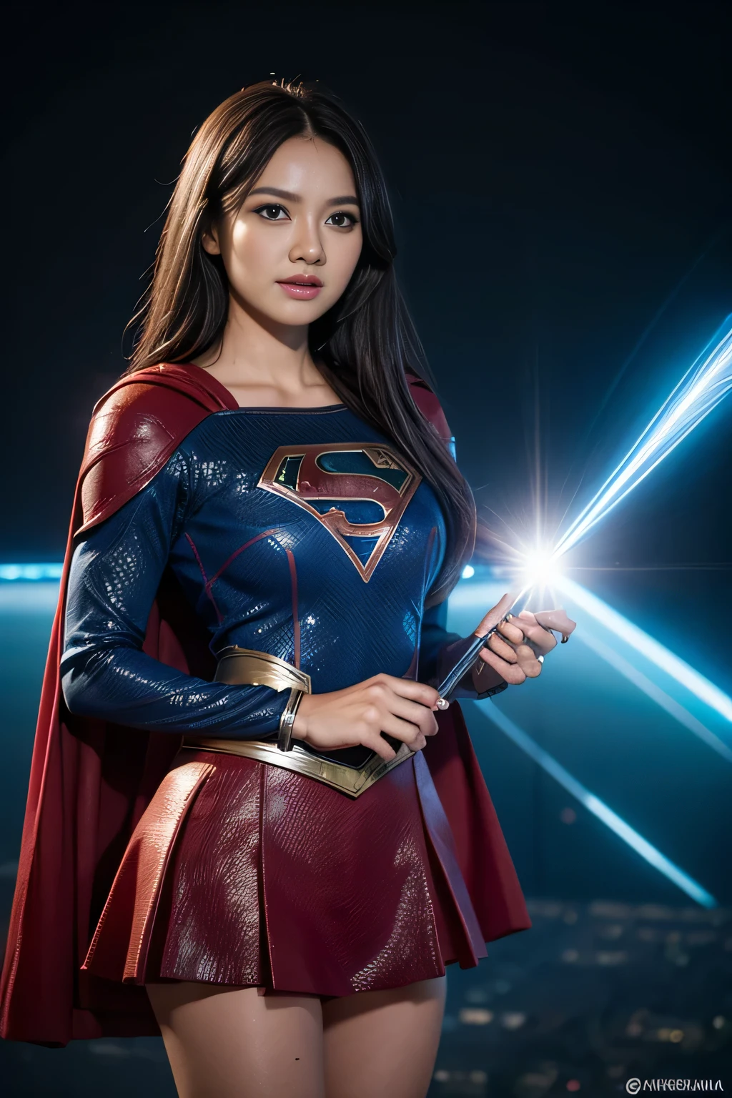 Hawa riswana as Supergirl, realistic, high definicion, ultra resolution, Fujifilm XT3, detailed, 64k, -
