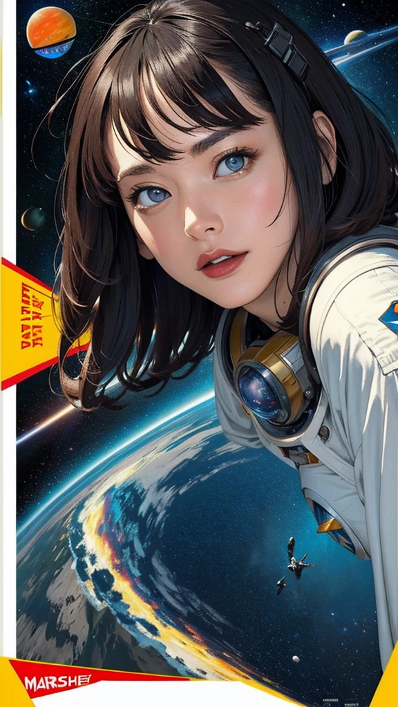 ((masterpiece, Highest quality)), 32K Wallpapers, Very detailed, Poster, Vintage science fiction, 1960s,(((space thriller cinematic movie Poster))), (Bauhaus), shape,Abstract, Midcentury Modern, movie Poster, Vintage, Perfect Lady,anime,1970s,Halftone,Speech bubble,Milky Way,(Superhero),((portfolio,close)),future,mechanical,