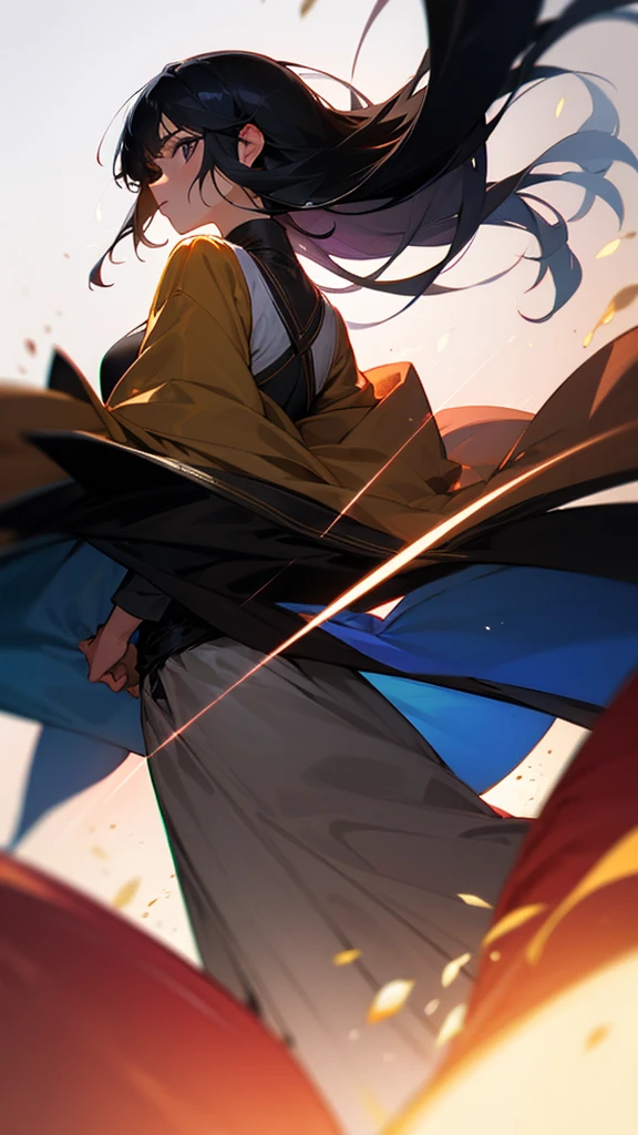 My hair swayed in the wind、A girl with black hair、Facing forward,Looking at me,Shining