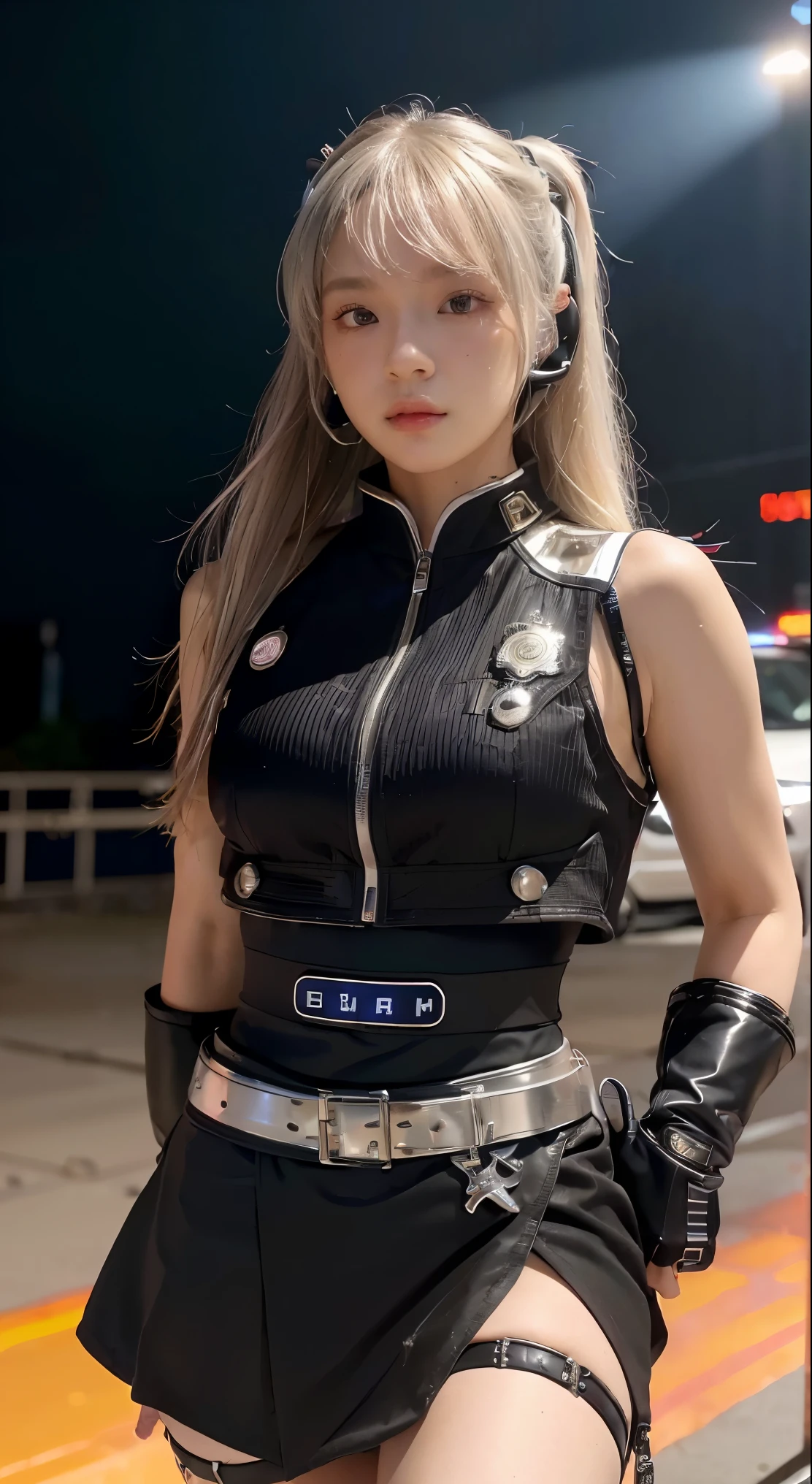 ((Best Quality)), ((Masterpiece)), (HD:1.3), 3D, Beautiful (Cyberpunk:1.3) Colored hair, tights, short skirt, black clothes looking at camera, young, hacker woman exposed, sticking out,, seduction, hips, crotch, white liquid on top, new Tokyo