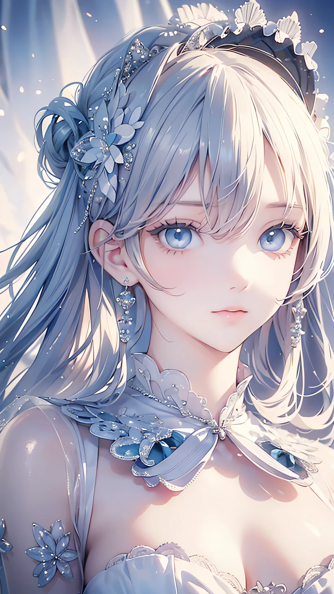 (masterpiece, Highest quality, Highest quality, Official Art, Beauty and aesthetics: 1.2), (One girl: 1.3), (Fractal Art: 1.3), Bright aqua blue eyes,  (Very delicate and beautiful face), (Beautiful eyes in every detail), Medium length hair with tassels, 