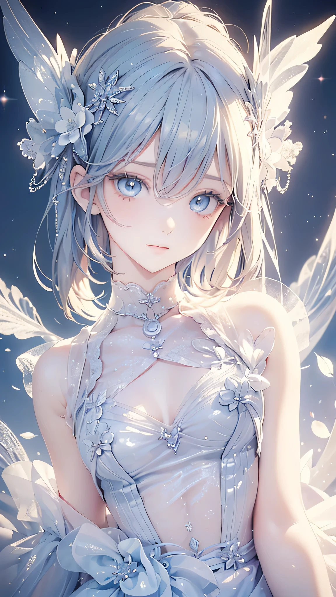 (masterpiece, Highest quality, Highest quality, Official Art, Beauty and aesthetics: 1.2), (One girl: 1.3), (Fractal Art: 1.3), Bright aqua blue eyes,  (Very delicate and beautiful face), (Beautiful eyes in every detail), Medium length hair with tassels, 