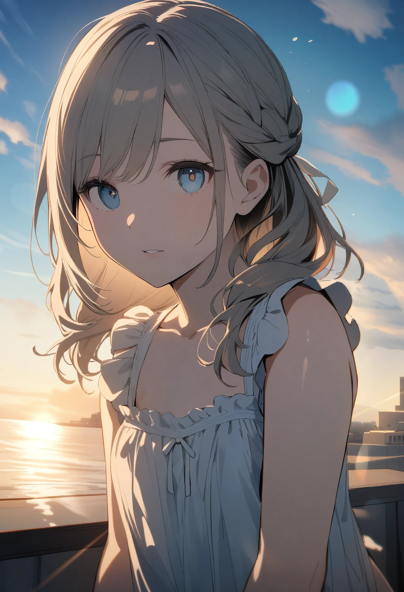 One 15-year-old girl,The breasts are only slightly swollen。, (Inner color hairstyle), Beautiful Hair, Facial Contour, Remember, , Hotel, splash, Lens flare, noon, bright, Natural Color, High resolution, Very delicate, Very detailed, 8k,((((Sexual))))