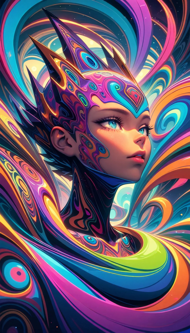 ((best quality)) , ((masterpiece)) , (detailed),Jean-Joseph Benjamin-Constant, Glowwave, Photograph, Jake Parker, Alan Davis, Hipster Art, Cleancore, Art Deco Girl, Monstrous and Boring, Swirling, Metalcore, Film Washi, portrait art by Stanisław Ignacy Witkiewicz, detailed, intricate, background inspired, luxury, pure,(((psychedelic style . vibrant colors, swirling patterns, abstract forms, surreal, trippy)))