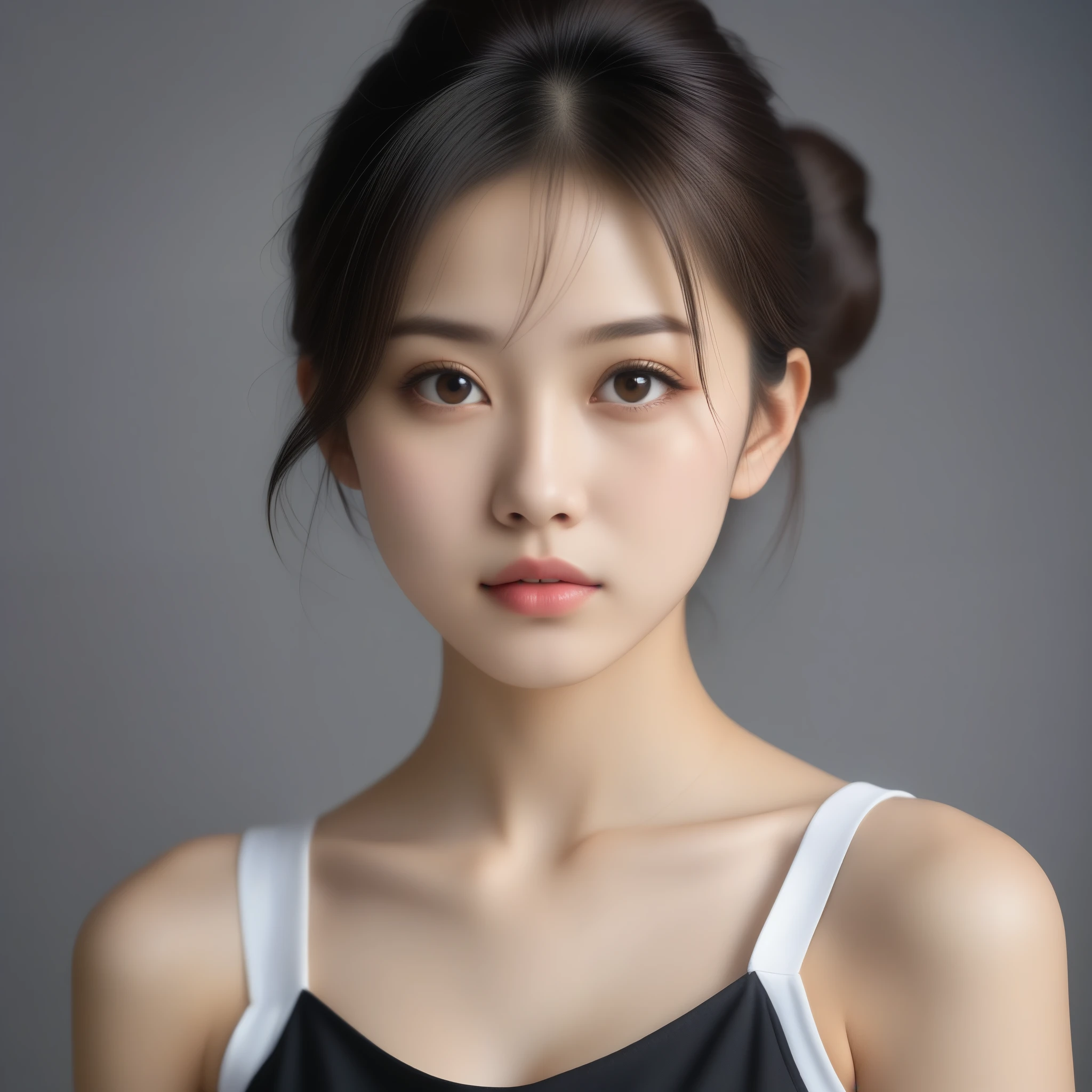 8k, Ultra-high resolution, Highest quality, masterpiece, 三分割法によるphotograph,Surreal, photograph, 1 Girl, (:1.3), pretty girl, Cute Face, Beautiful eyes in every detail, 細かくdetailedに,masterpiece,One Girl:1.2,Japan Female Teachers,extream close up,sad,streaming tears,Black short hair,Messy bun hair,(black suit:1.3),Nun's clothing,(印象派の美しい少女のPortraiture), (Gray background:1.3),(Impressionist light and colour),Dedication to God,Realistic Skin, Perfect and beautiful face ,完璧でCute Face, Skin with attention to detail, Perfect limbs、Narrow waist,Looking at the audience、beauty,Long neck,clavicle,(((Ideal body type))),A cup small breasts :2,Portraiture:2,Perfect Anatomy,鮮明なdetailed,detailed,Surreal,Light and shadow,spotlight