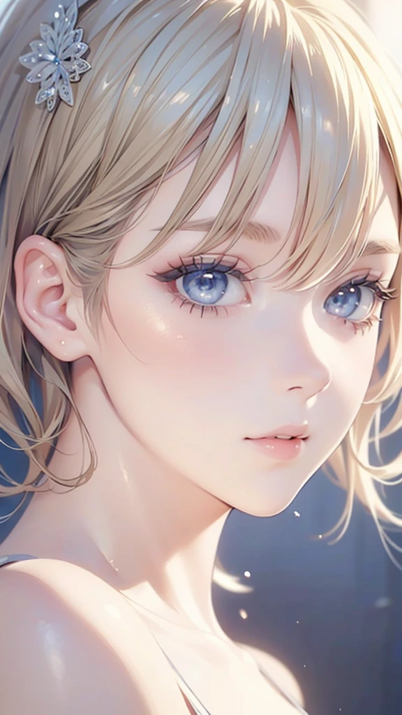 (masterpiece: 1.2, Highest quality),  (Realistic, Intricate details, Depth of subject), Highest quality, masterpiece, Very detailed,  1 girl, Mature Woman, Blonde Short Hair, (Very delicate and beautiful face), (Beautiful eyes in every detail), blue eyes, King&#39;s Clothes,  Slim figure, A crown made of precious gold,