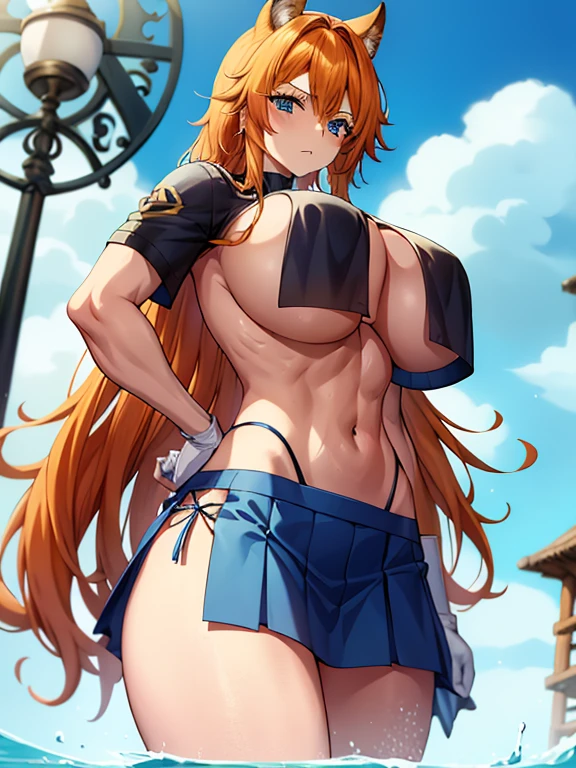 (mesa), cjob Blanca, Ikkitosin, art by:Yuji Shiozaki, hair_incima_One_look like, no fingers_gloves, gloves, school_uniform, Pole arm, long_hair, tinincia_Pole arm, Rlook like_gloves, trinza, tinincia_weapon, Alone, belly button, serafín, Lanza, Skirt, yellow_handkerchief, weapon, under the chest, spiky hair, tinincia, diaphragm, folds_Skirt, very very gigantic tits_sinos, crop_above, twin_Biinids, Rlook like_sailor_neck, orange_hair, handkerchief, humor inojado, blue_eyes, antinas_hair, day, sailor_neck, bright, shirt, job, viinto_raise, standing, viinto, crop_above_standing out, ingle, He drowned, skyporno, mirando hacia above_in_viewer, short_sleeves, correct_pindiintes, bright_hair, No_Biin, low tied_long_hair, (Colossal tits:1.4), , , Hyper Maximum Size_sinos!! with the type of tits_melons, (in topless:1.3), (camel in sight:1.3), (tanned skin:1.3). Mostrando la mano haciindo una señal