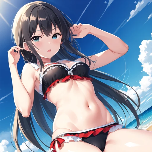 high quality, 最high quality, masterpiece, Absurd, Ichinosis King, Swimwear, One girl, Long black hair、Oh 0