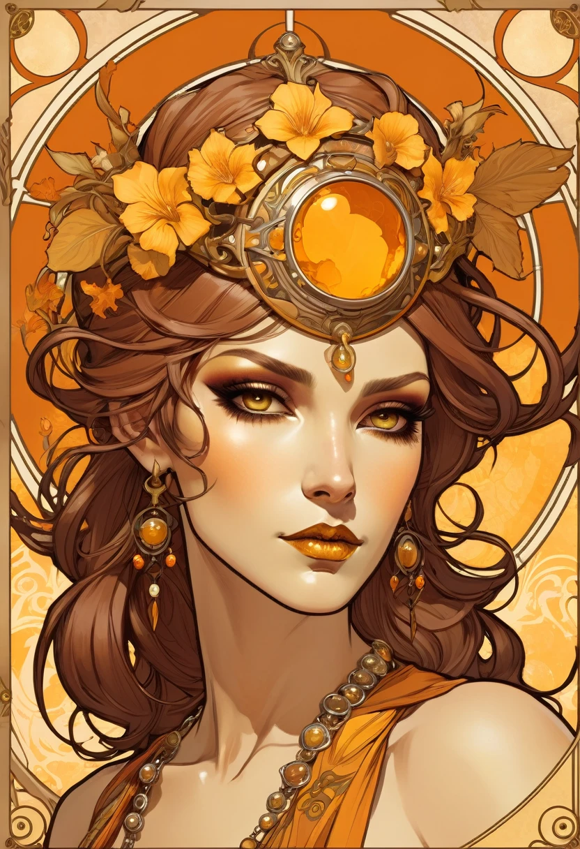 Oracle of the Ochre Oasis, Adoptable, Cannibal, new attitude, Character design, by Alphonse Mucha and Anders Zepplin --ar 3:4