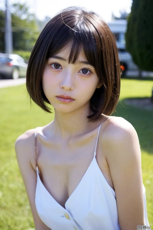 A cute short-haired Japanese junior high school girl is caressed ????? by a middle-aged man、She is very  and slender