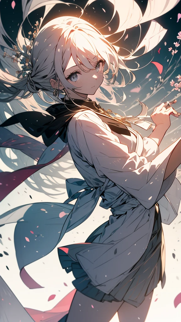 (highest quality、masterpiece、High resolution、be familiar with)、(shining eyes、be familiar with美しい顔)、(1 girl),BREAK,Design an image featuring beautiful calligraphy, with expressive lettering, elegant flourishes, and a sense of craftsmanship and skill, BREAK cherry blossom background、(beautiful anime)、dynamic angle