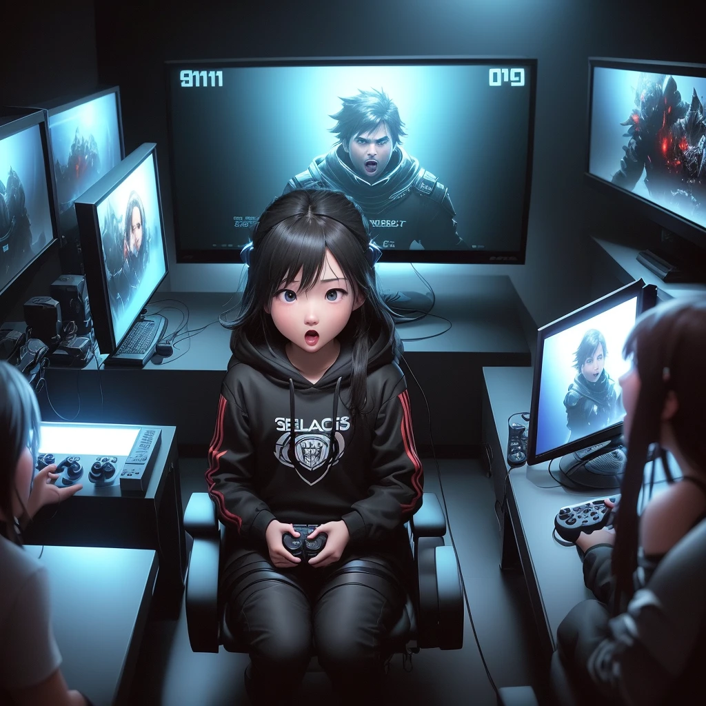 Play video games in a black room、People who are impressed