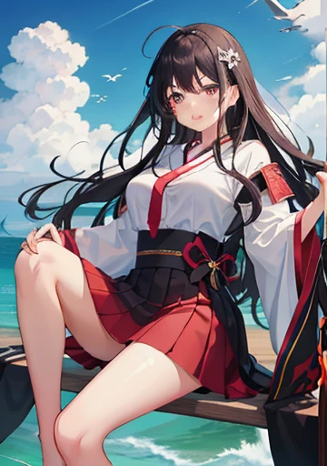 One Girl、As-、Laughter、shirt、Skirt、Light in your eyes、(Eye highlights)、Large Breasts、Chirarizum、Japanese high 、Seraphim、Summer clothes、(Knee-high portrait)、Long black hair