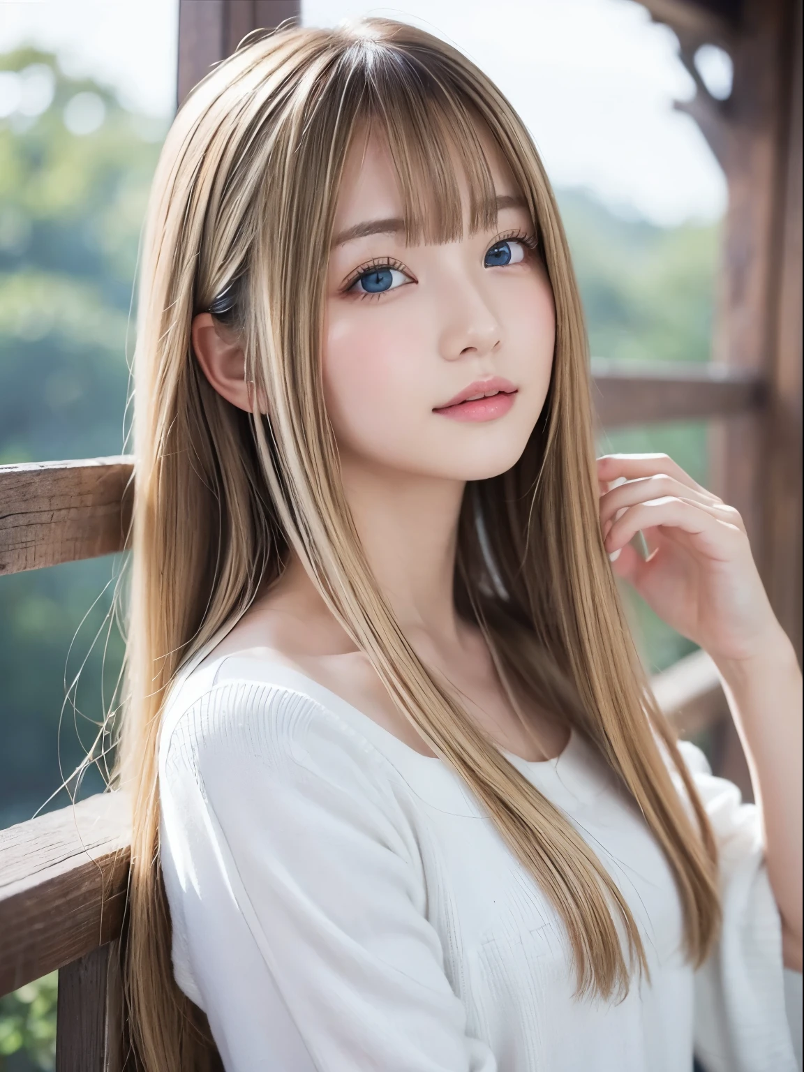 Extraordinary sexy beauty、beautiful, A kind and bright expression、Sexy and refreshing look、完璧なbeautifulかわいい顔、Long bangs between the eyes,、Very long light blonde straight hair、beautiful顔、very cute、beautifully、Sexy young tiny woman、とても完璧でbeautifulかわいい顔、Big, sparkling, light blue eyes、22 year old student、Young Western Woman、beautiful white shiny skin、Highlights of cheek luster