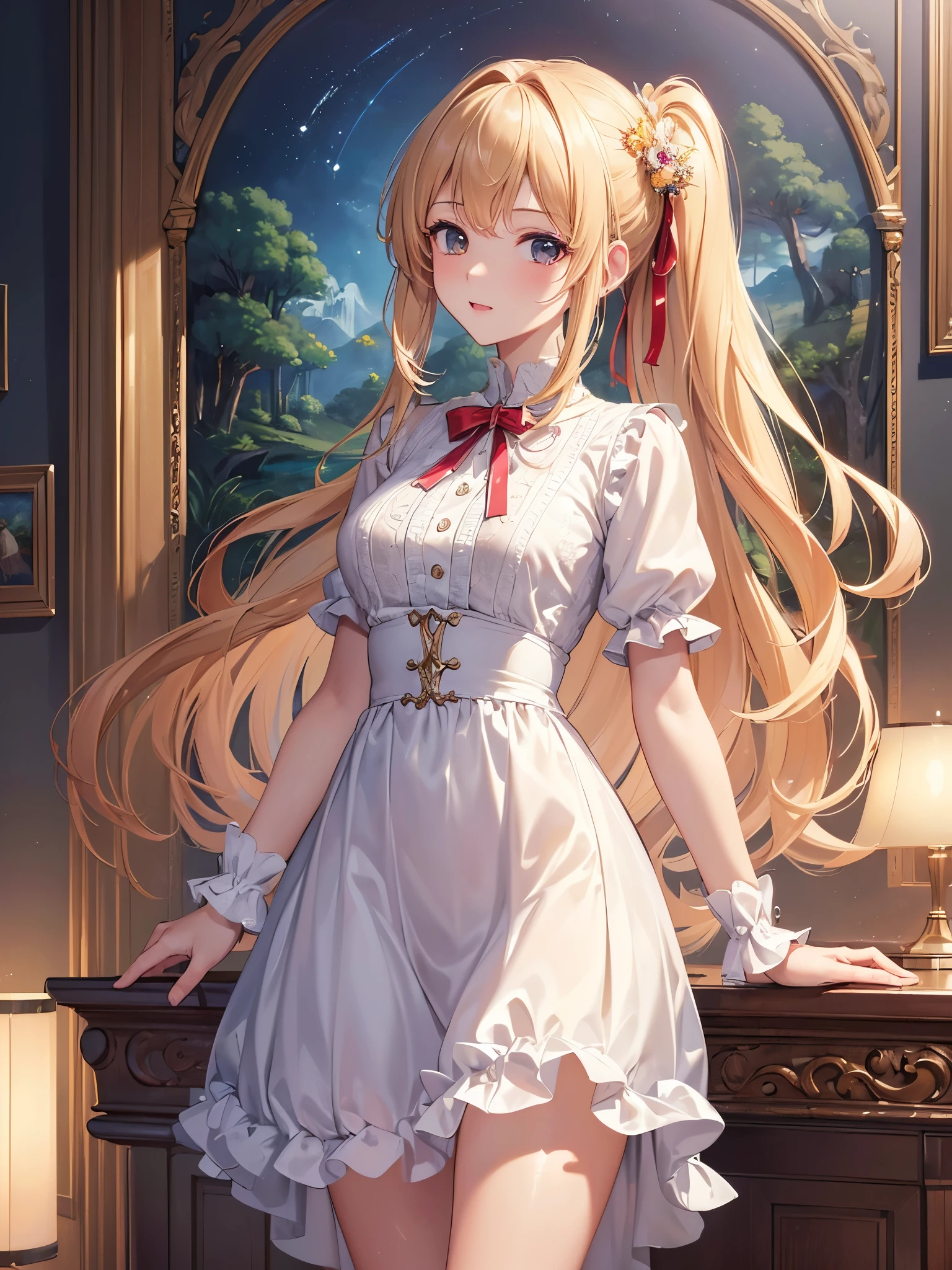 ((Highest quality)),(Ultra-high resolution),(Super detailed),(Detailed Description),((The best CG)),(masterpiece),Highly detailed art,(Art with precise detail:1.5), bless:1.6, joy:1.4, like:1.3, dream:1.3, (Look straight:1.6), Clear spring,