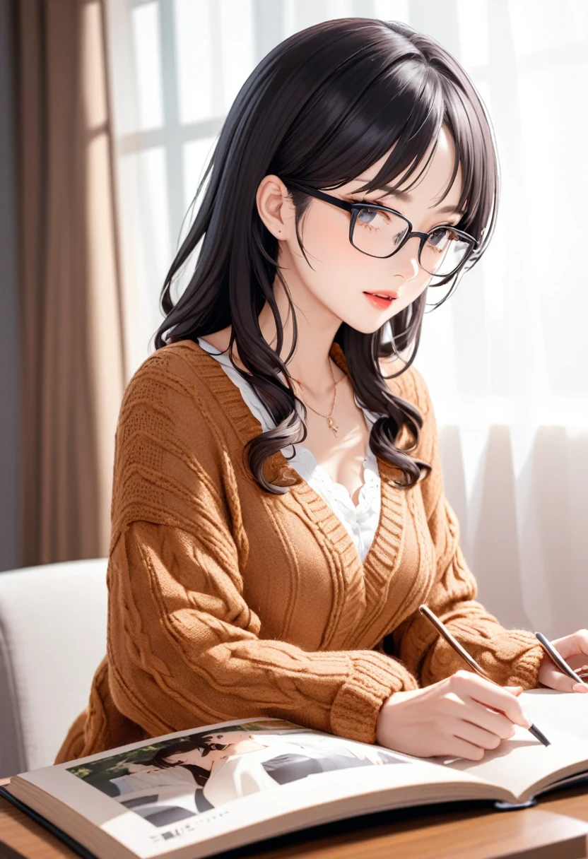 Beautiful and mature 55 year old Japanese woman, Married women, Fine Lines, Long eyelashes, Sparkling eyes, Low Ponytail, Wearing glasses, Red lipstick, elegant, Great body, Beige good, Beige panties, Pearl Necklace, photograph, Sensual pose, Browsing Caution, On all fours, 