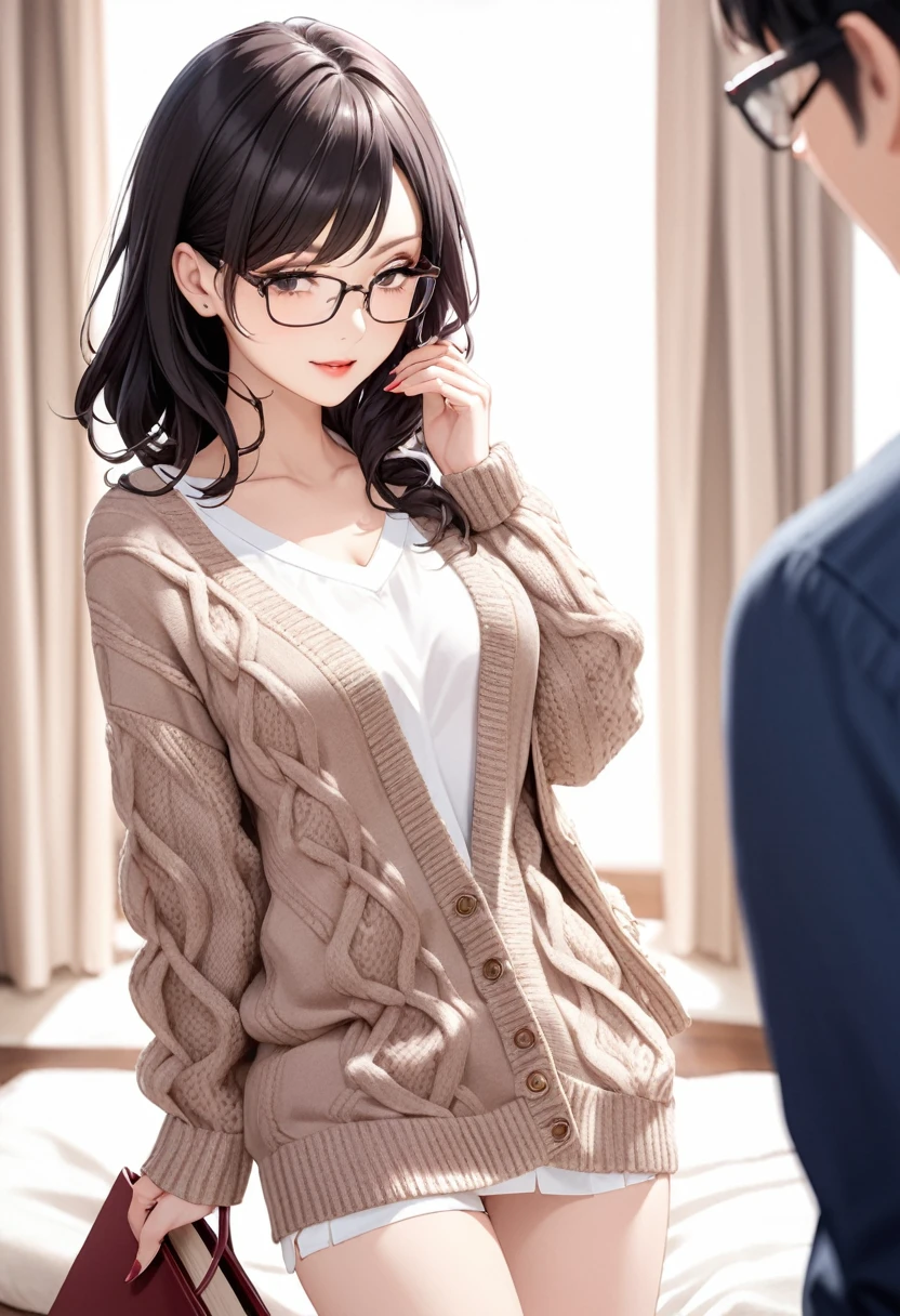 Special shot actress of the opening page of the adulterous wife specialty gravure、Knitted clothing、Glasses