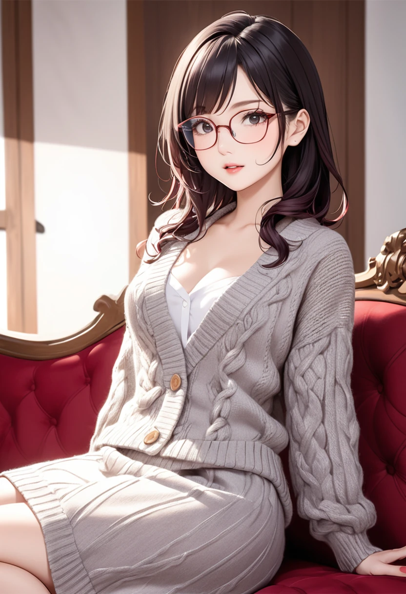 Special shot actress of the opening page of the adulterous wife specialty gravure、Knitted clothing、Glasses