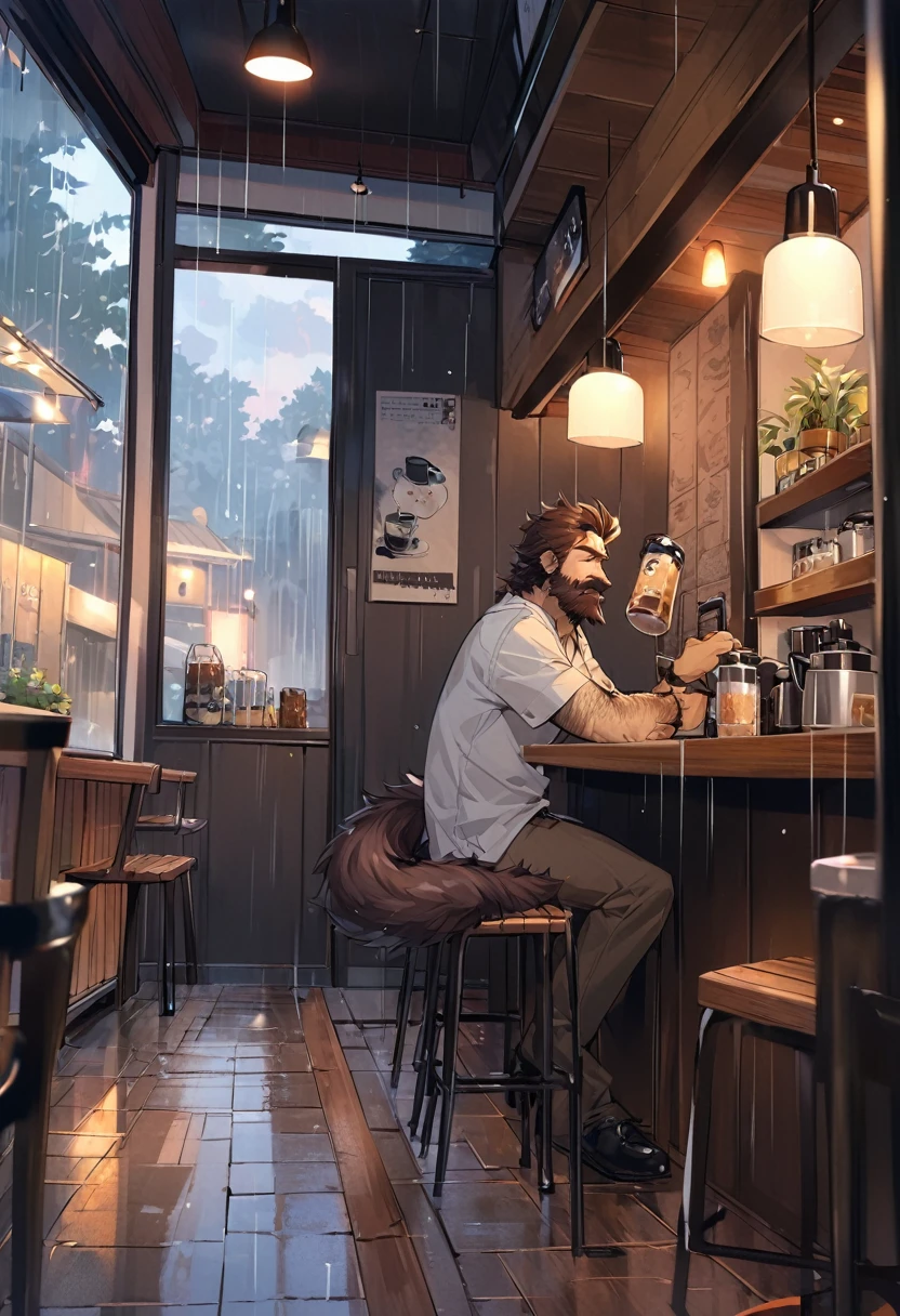 hairy、Adult male、hairy的、Bright Eyes,hairy的 tail,Rain Watching Cafe,Canines,Alone,Wear casual clothing,Brown hair
