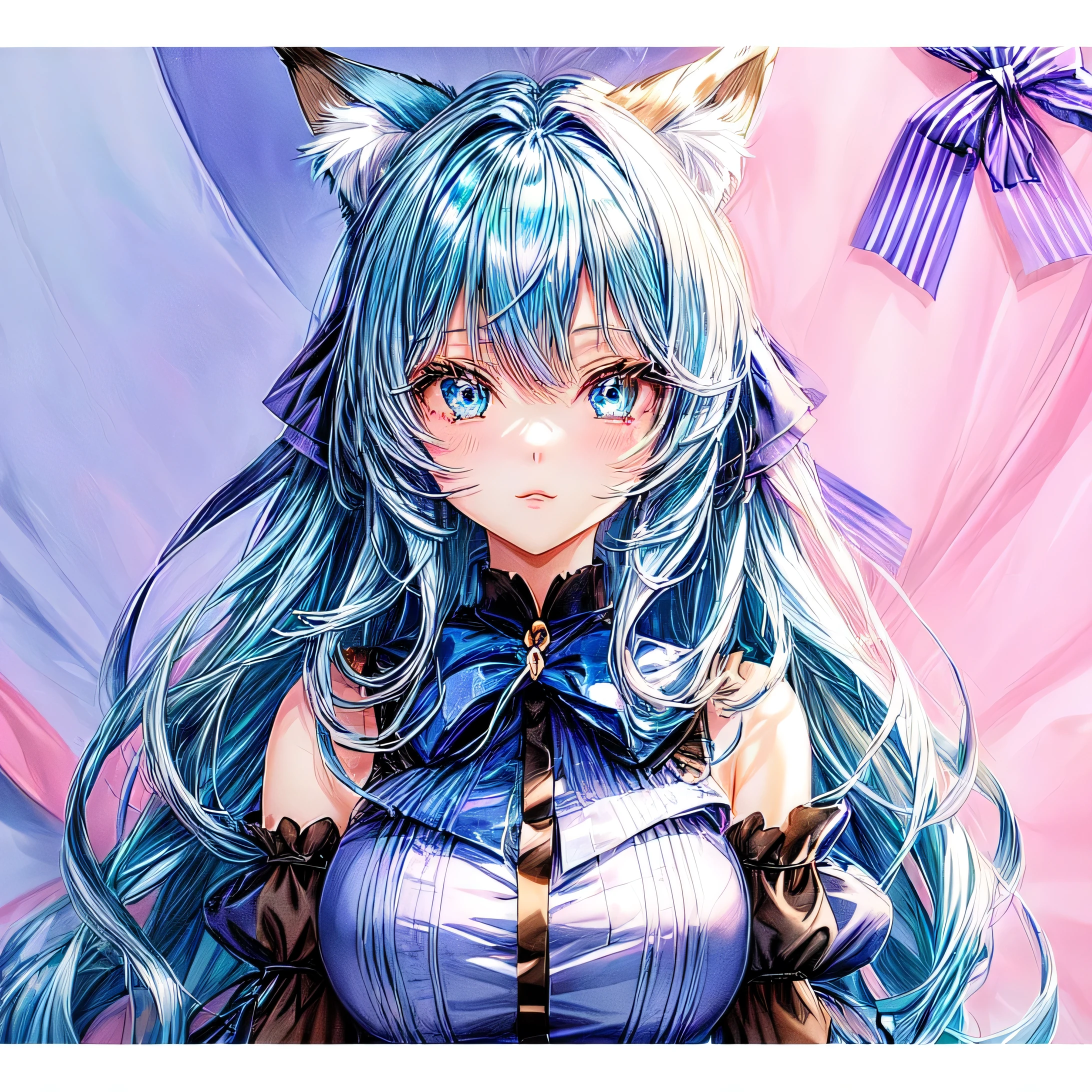 anime girl with blue hair and blue eyes wearing a cat ears, cute anime catgirl, beautiful anime catgirl, very beautiful anime cat girl, anime girl with cat ears, holo is a fox girl, anime catgirl, holo if a fox girl, anime stylized, stylized anime, anime style character