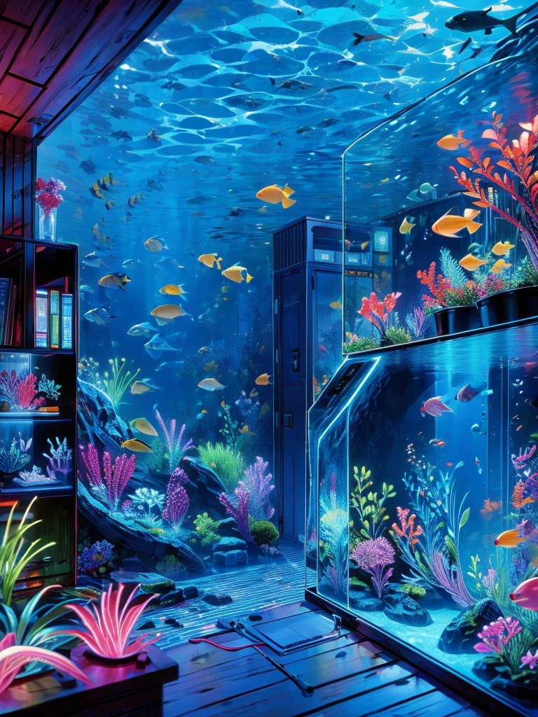 Masterpiece,Best image,aquarium,(((unmanned))),Large aquarium,aisle,