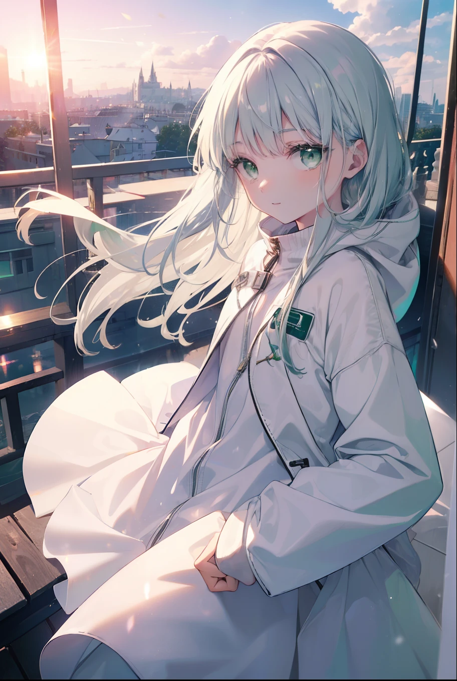 index, index, (Green Eyes:1.5), Silver Hair, Long Hair,smile, (Flat Chest:1.2),White long parka,Grey long skirt,sneakers,His hands are in his hoodie pockets,winter,Cold Sky,that'it's snowing,
break looking at viewer, Upper Body, whole body,
break outdoors, garden,
break (masterpiece:1.2), Highest quality, High resolution, unity 8k wallpaper, (shape:0.8), (Fine and beautiful eyes:1.6), Highly detailed face, Perfect lighting, Highly detailed CG, (Perfect hands, Perfect Anatomy),