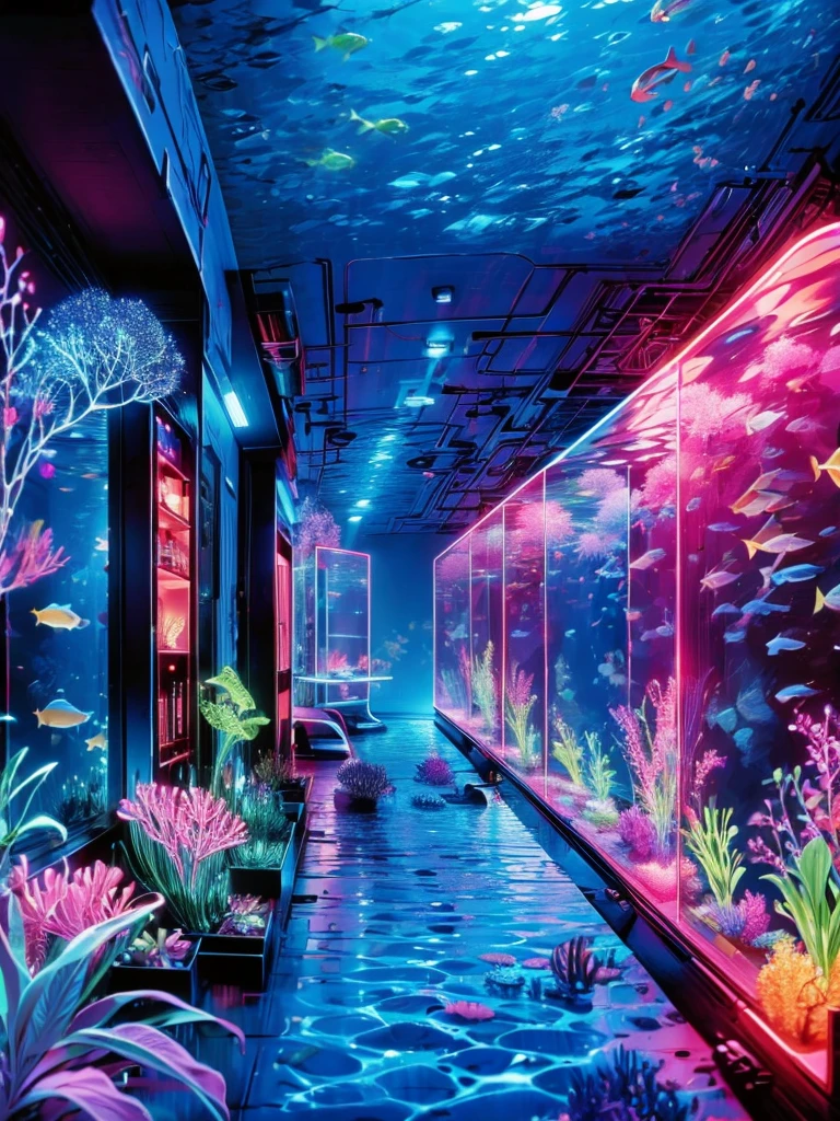 Masterpiece,Best image,aquarium,(((unmanned))),Large aquarium,aisle,