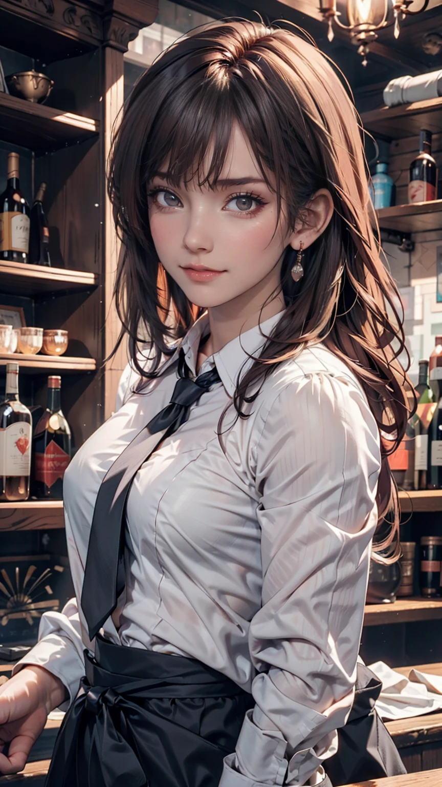 One girl, alone, bangs, blush, Place your hand on your chest, Jill Stingray, Long sleeve, View your viewers, Purple Hair, Medium chest, tie, shirt, alone, Upper Body, Best, bartender, Best, white shirt,