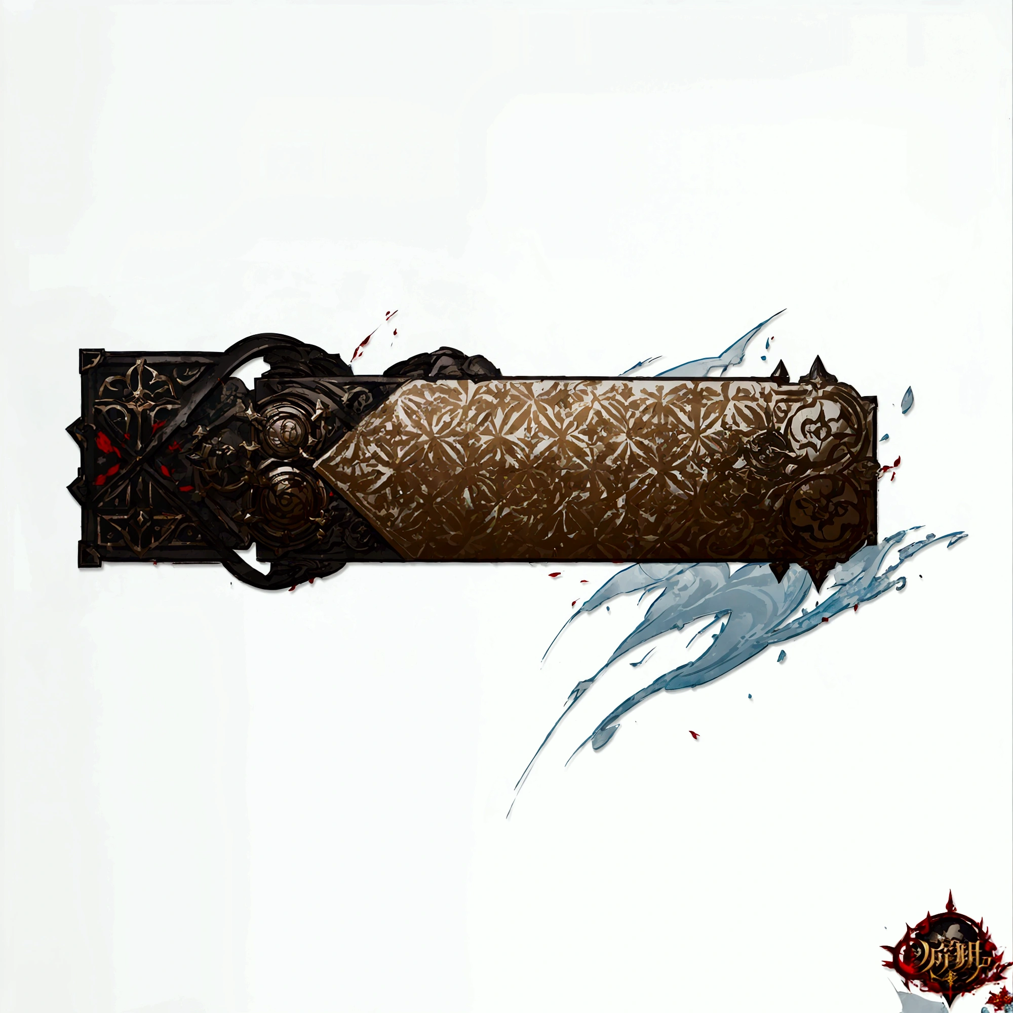 a close up of a logo with a magical sphere, blade and soul, official artwork, sanctuary, blade, sanguinary blood splatters, game logo, blades, key art, official splash art, black, from lineage 2, granblue fantasy, promo art, logo art, pc screenshot, official art, rune factory 5, blade design, bandai box art