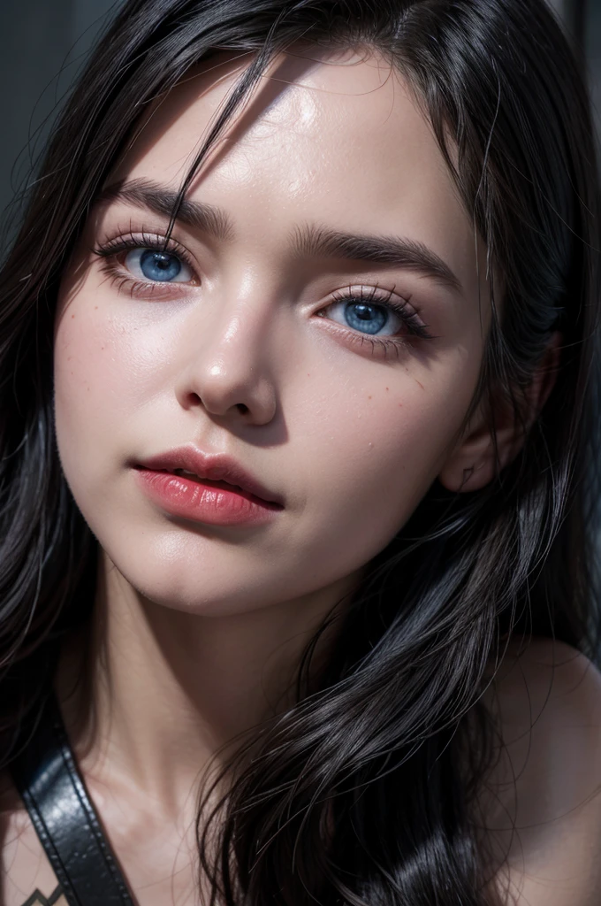 wonder woman black hair blue eyes, red lipstick well defined contours 4k