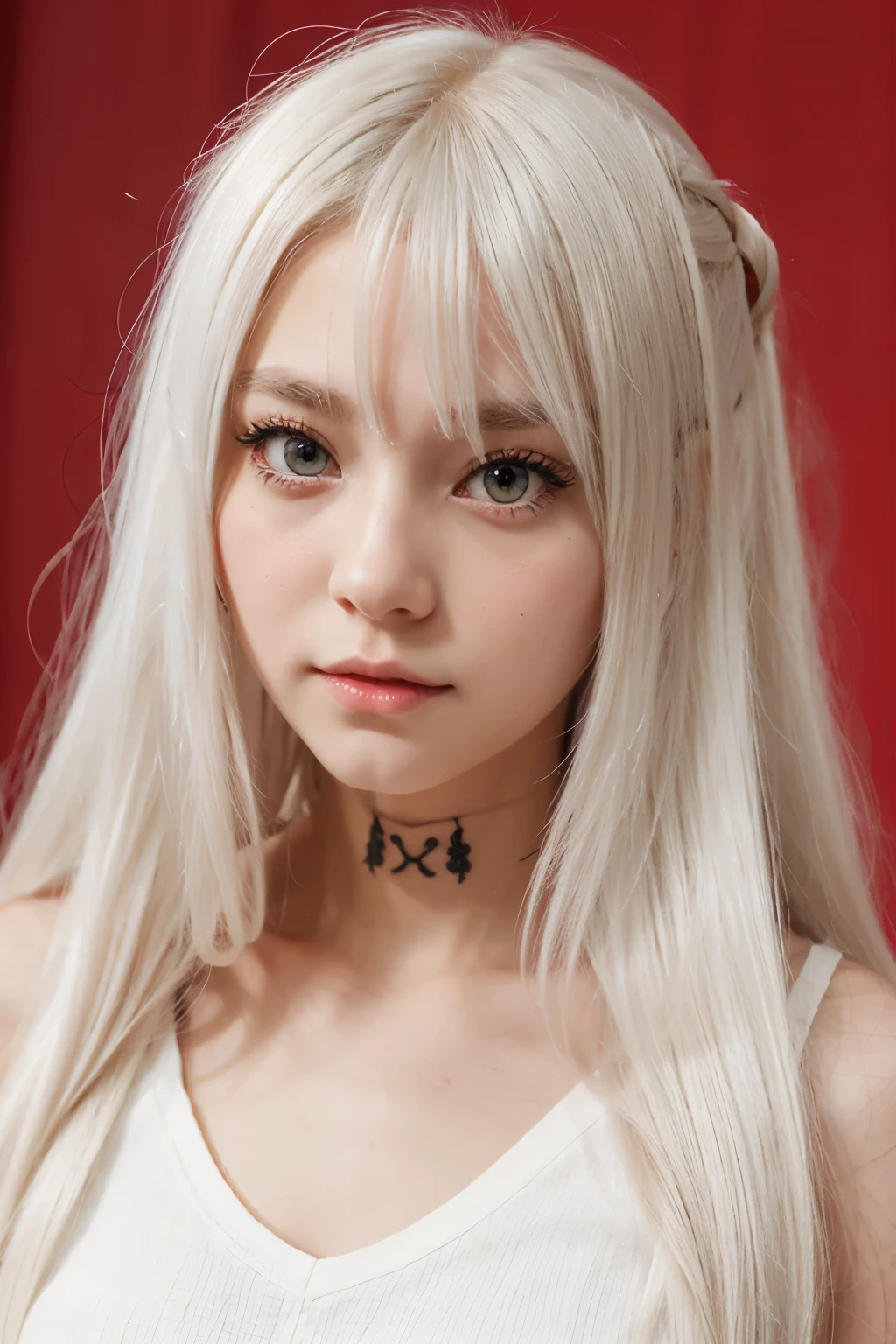 Anime girl white long hair and red eyes